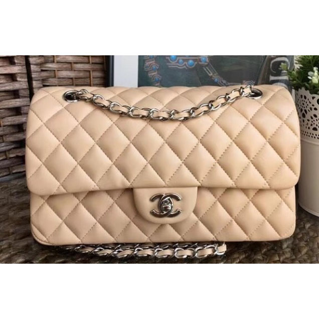 Chanel Classic Flap Medium Bag A1112 Apricot in Sheepskin Leather with Silver Hardware