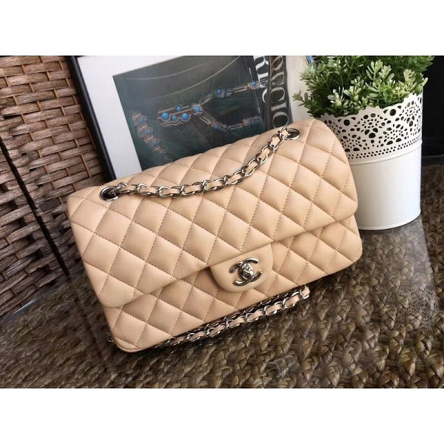 Chanel Classic Flap Medium Bag A1112 Apricot in Sheepskin Leather with Silver Hardware