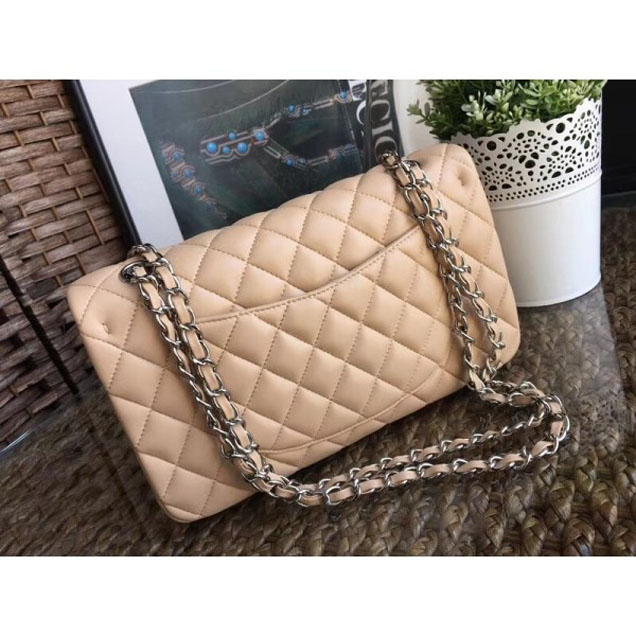 Chanel Classic Flap Medium Bag A1112 Apricot in Sheepskin Leather with Silver Hardware