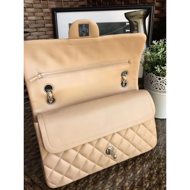 Chanel Classic Flap Medium Bag A1112 Apricot in Sheepskin Leather with Silver Hardware