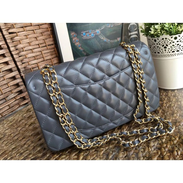 Chanel Classic Flap Medium Bag A1112 Gray in Sheepskin Leather with Gold Hardware