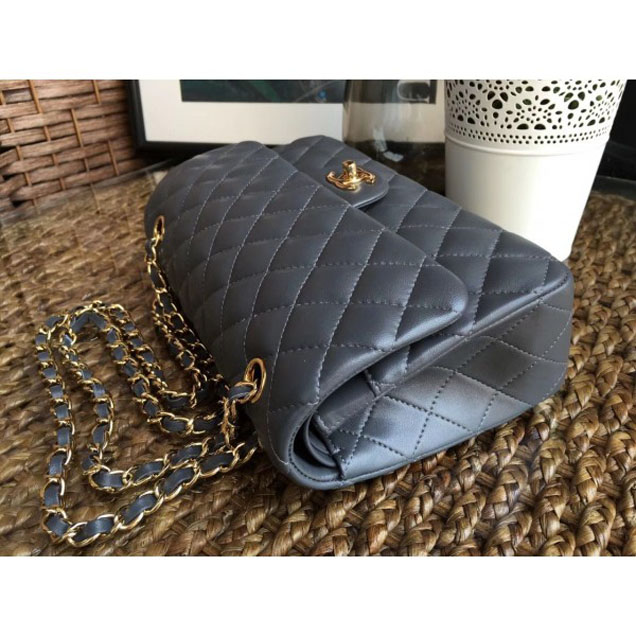 Chanel Classic Flap Medium Bag A1112 Gray in Sheepskin Leather with Gold Hardware