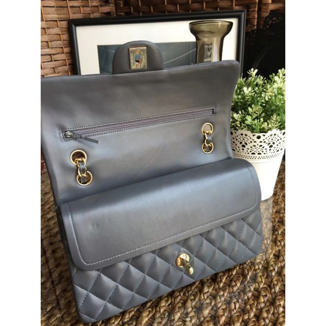 Chanel Classic Flap Medium Bag A1112 Gray in Sheepskin Leather with Gold Hardware