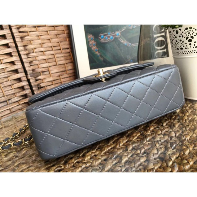 Chanel Classic Flap Medium Bag A1112 Gray in Sheepskin Leather with Gold Hardware