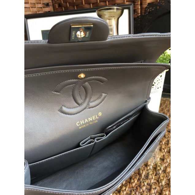 Chanel Classic Flap Medium Bag A1112 Gray in Sheepskin Leather with Gold Hardware