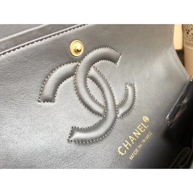 Chanel Classic Flap Medium Bag A1112 Gray in Sheepskin Leather with Gold Hardware