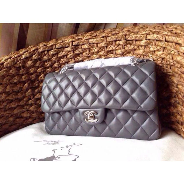 Chanel Classic Flap Medium Bag A1112 Gray in Sheepskin Leather with Silver Hardware