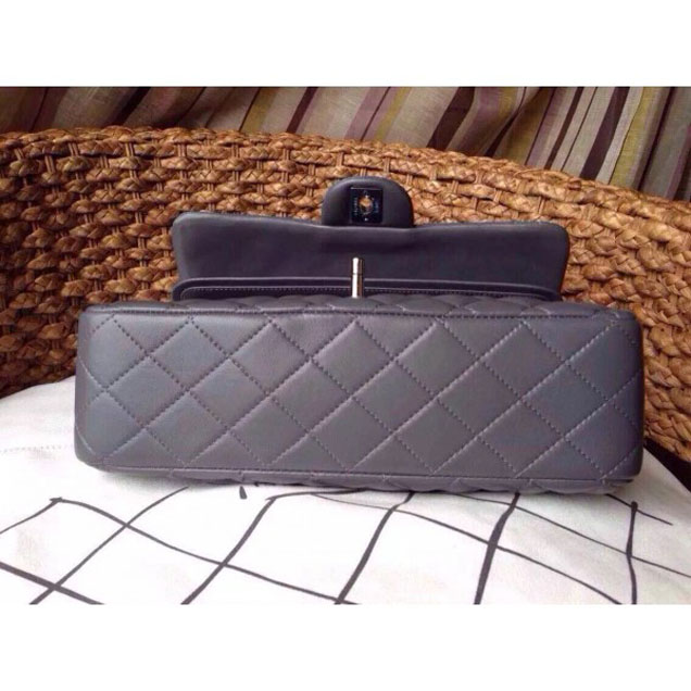 Chanel Classic Flap Medium Bag A1112 Gray in Sheepskin Leather with Silver Hardware