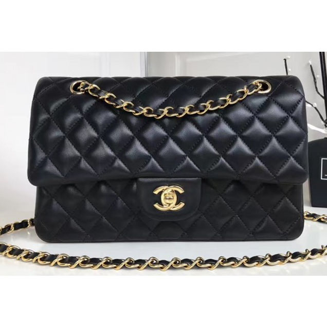 Chanel Classic Flap Medium Bag A1112 Black in Sheepskin Leather with Gold Hardware