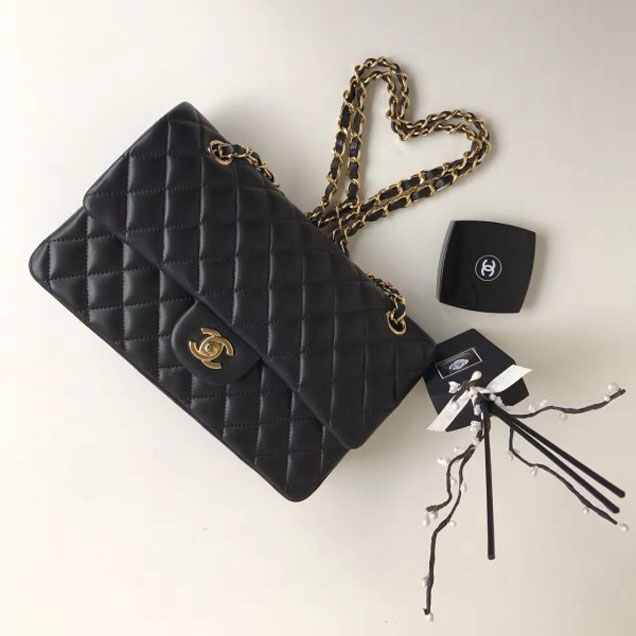 Chanel Classic Flap Medium Bag A1112 Black in Sheepskin Leather with Gold Hardware