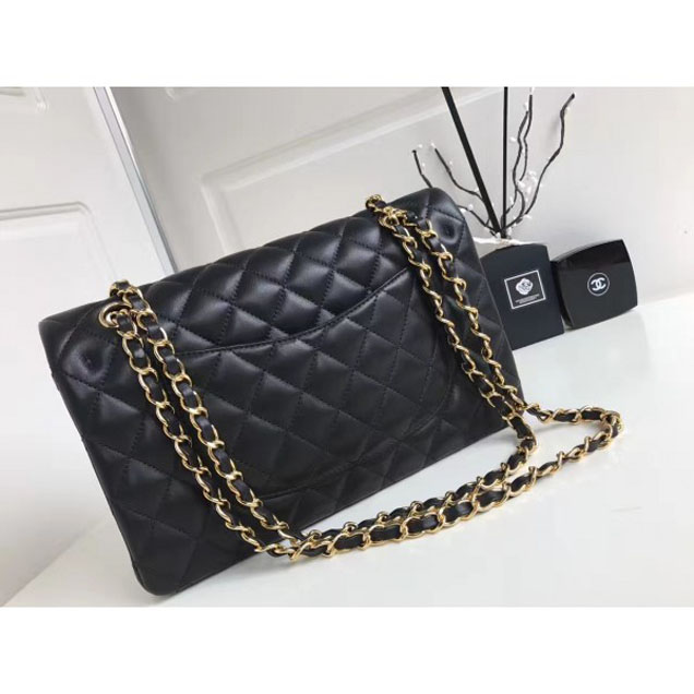 Chanel Classic Flap Medium Bag A1112 Black in Sheepskin Leather with Gold Hardware
