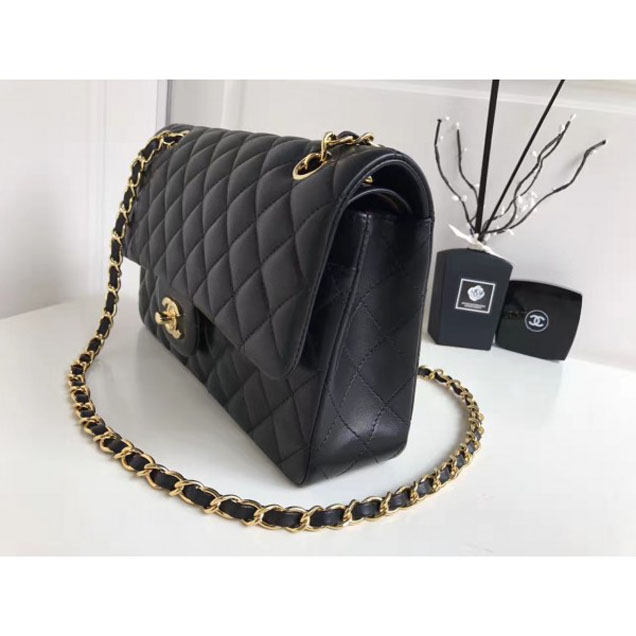Chanel Classic Flap Medium Bag A1112 Black in Sheepskin Leather with Gold Hardware
