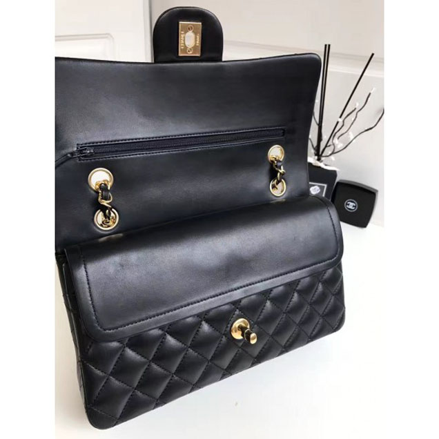 Chanel Classic Flap Medium Bag A1112 Black in Sheepskin Leather with Gold Hardware