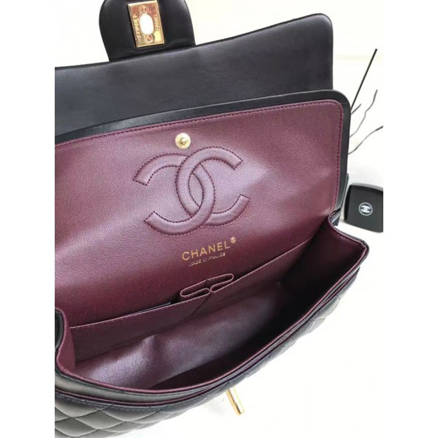 Chanel Classic Flap Medium Bag A1112 Black in Sheepskin Leather with Gold Hardware
