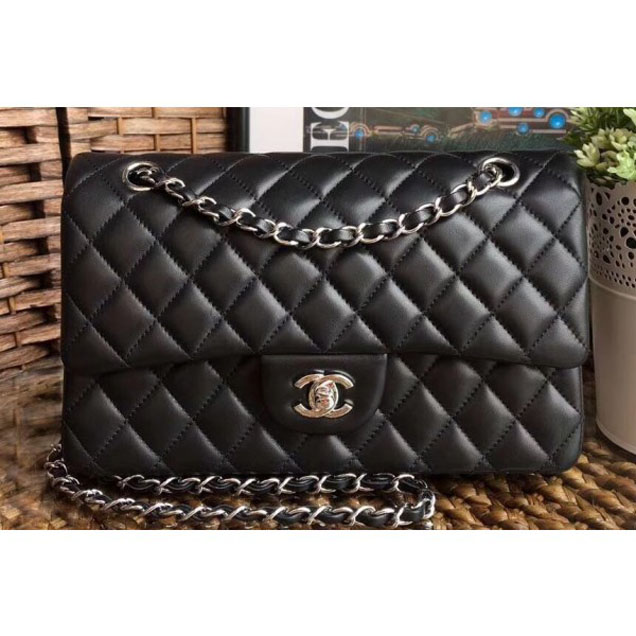 Chanel Classic Flap Medium Bag A1112 Black in Sheepskin Leather with Silver Hardware