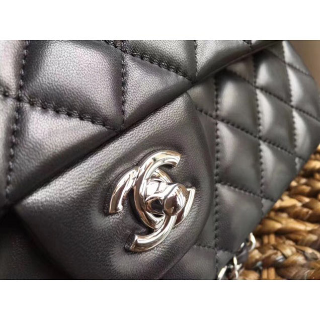 Chanel Classic Flap Medium Bag A1112 Black in Sheepskin Leather with Silver Hardware