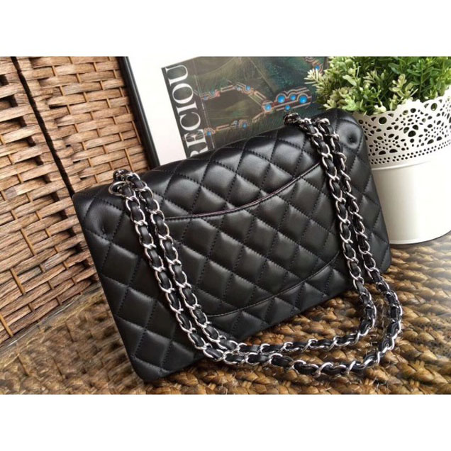 Chanel Classic Flap Medium Bag A1112 Black in Sheepskin Leather with Silver Hardware