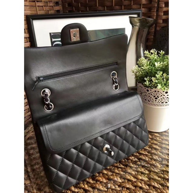Chanel Classic Flap Medium Bag A1112 Black in Sheepskin Leather with Silver Hardware