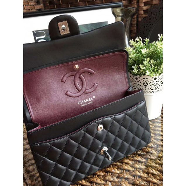 Chanel Classic Flap Medium Bag A1112 Black in Sheepskin Leather with Silver Hardware