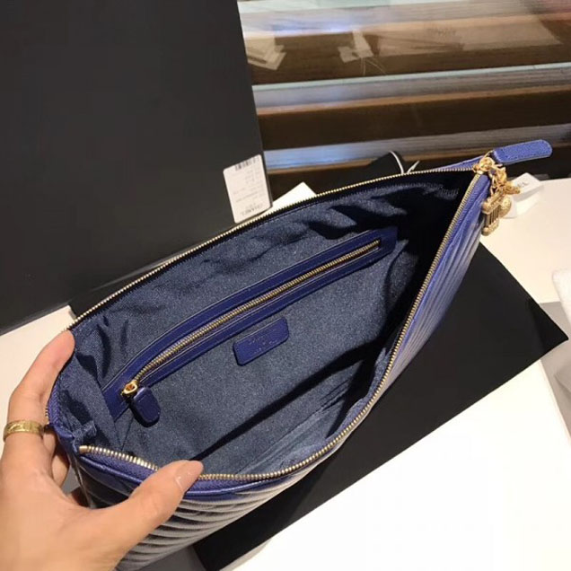 Chanel Caviar Leather Owl Charms Chevron Pouch Clutch Large Bag A82545 Blue 2018