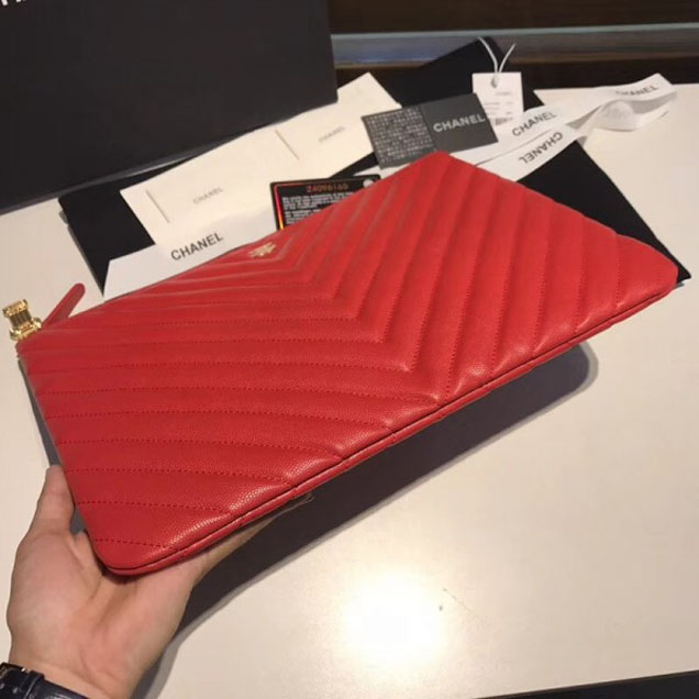 Chanel Caviar Leather Owl Charms Chevron Pouch Clutch Large Bag A82545 Red 2018