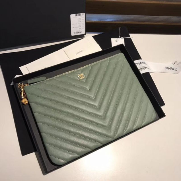 Chanel Caviar Leather Owl Charms Chevron Pouch Clutch Small Bag A82545 Green 2018