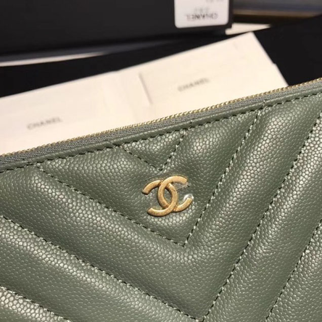 Chanel Caviar Leather Owl Charms Chevron Pouch Clutch Small Bag A82545 Green 2018
