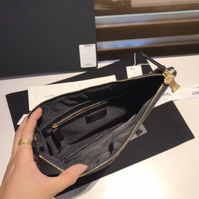 Chanel Caviar Leather Owl Charms Chevron Pouch Clutch Small Bag A82545 Black 2018