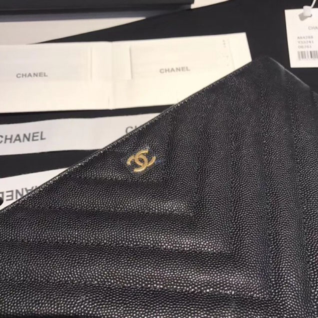 Chanel Caviar Leather Owl Charms Chevron Pouch Clutch Small Bag A82545 Black 2018