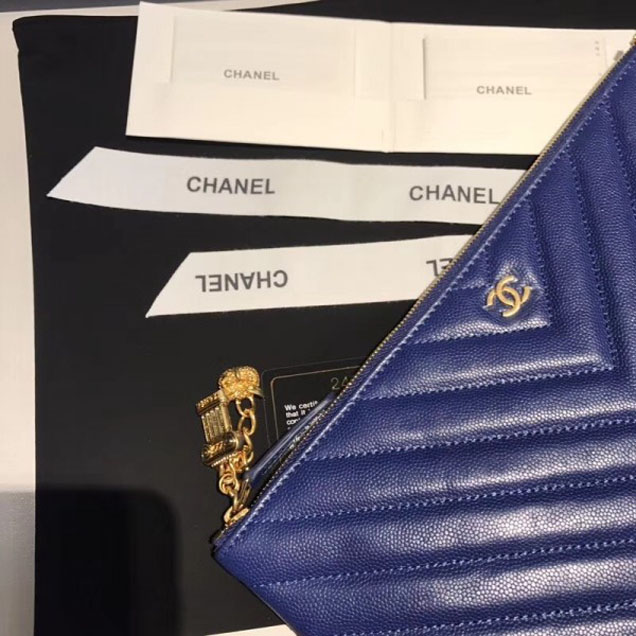 Chanel Caviar Leather Owl Charms Chevron Pouch Clutch Small Bag A82545 Blue 2018
