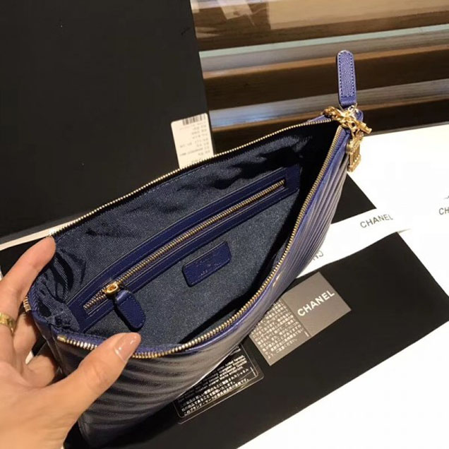 Chanel Caviar Leather Owl Charms Chevron Pouch Clutch Small Bag A82545 Blue 2018