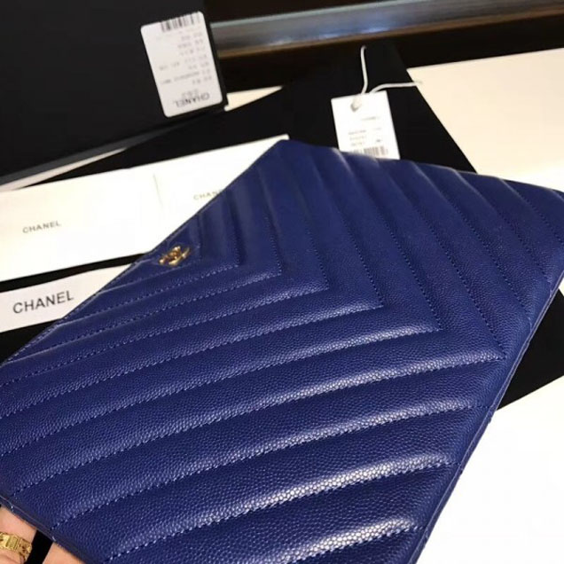 Chanel Caviar Leather Owl Charms Chevron Pouch Clutch Small Bag A82545 Blue 2018