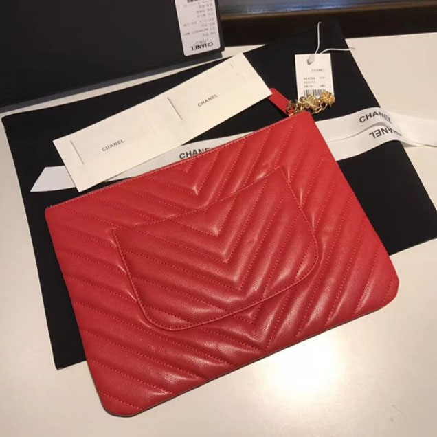 Chanel Caviar Leather Owl Charms Chevron Pouch Clutch Small Bag A82545 Red 2018