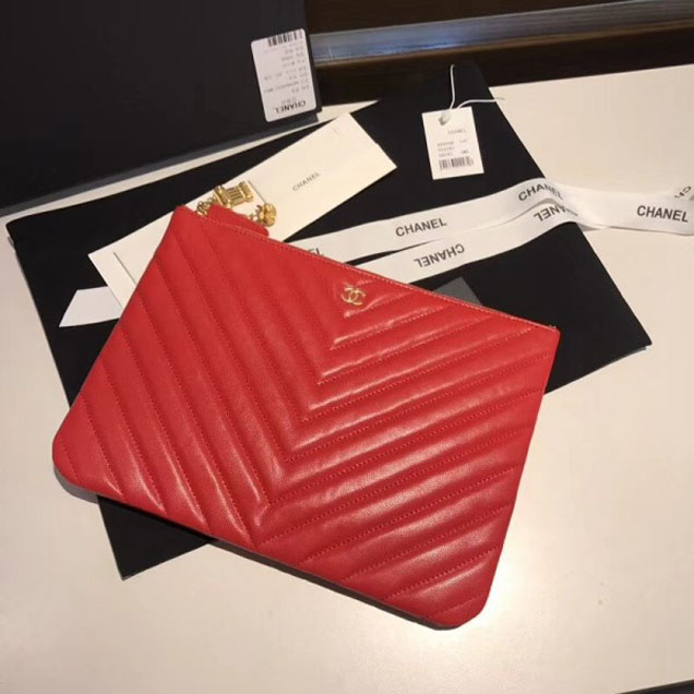 Chanel Caviar Leather Owl Charms Chevron Pouch Clutch Small Bag A82545 Red 2018