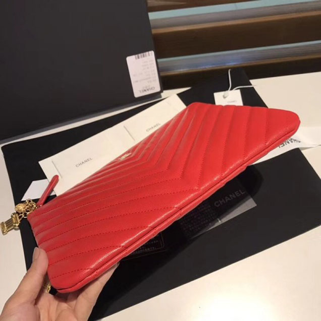 Chanel Caviar Leather Owl Charms Chevron Pouch Clutch Small Bag A82545 Red 2018