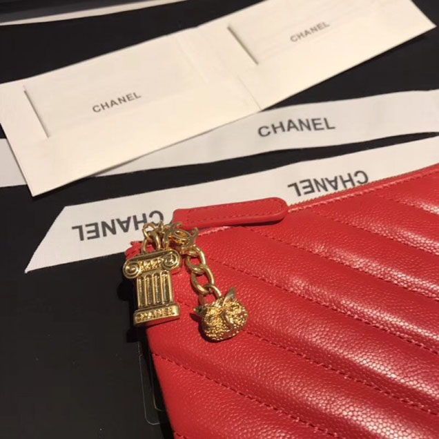 Chanel Caviar Leather Owl Charms Chevron Pouch Clutch Small Bag A82545 Red 2018