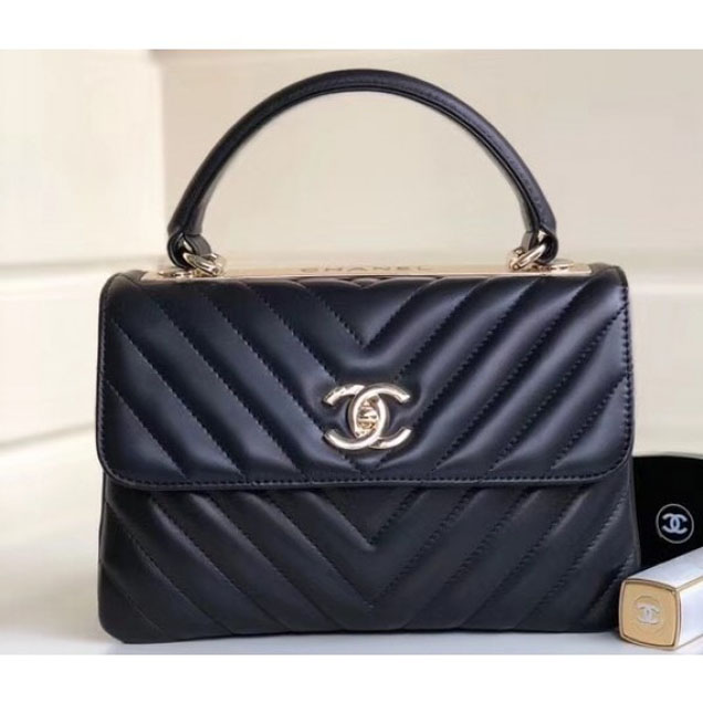 Chanel Chevron Trendy CC Small Flap Top Handle Bag A92236 Black 2018