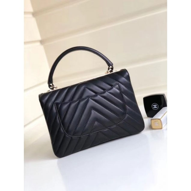 Chanel Chevron Trendy CC Small Flap Top Handle Bag A92236 Black 2018