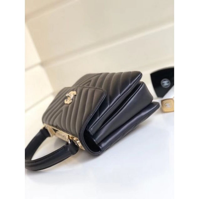 Chanel Chevron Trendy CC Small Flap Top Handle Bag A92236 Black 2018
