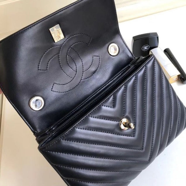 Chanel Chevron Trendy CC Small Flap Top Handle Bag A92236 Black 2018