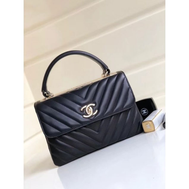 Chanel Chevron Trendy CC Small Flap Top Handle Bag A92236 Black 2018