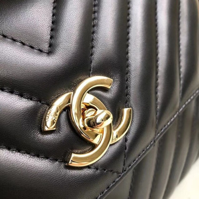 Chanel Chevron Trendy CC Small Flap Top Handle Bag A92236 Black 2018