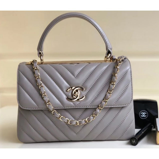 Chanel Chevron Trendy CC Small Flap Top Handle Bag A92236 Light Gray 2018