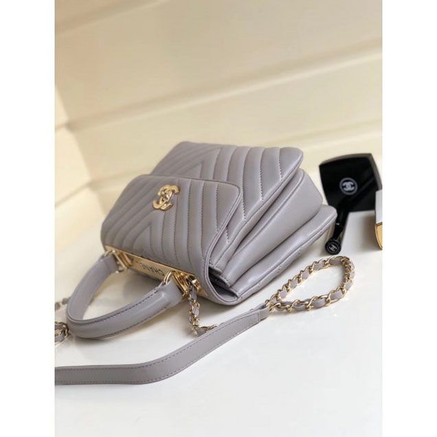 Chanel Chevron Trendy CC Small Flap Top Handle Bag A92236 Light Gray 2018