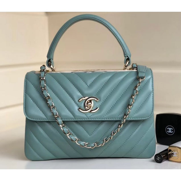 Chanel Chevron Trendy CC Small Flap Top Handle Bag A92236 Light Green 2018