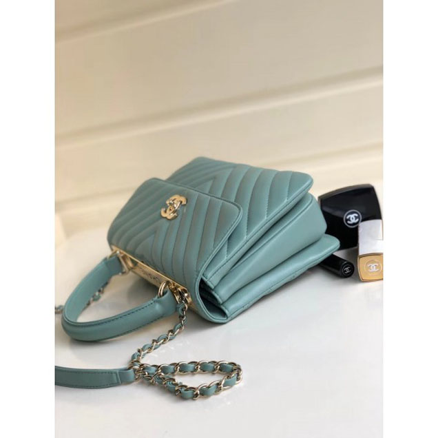 Chanel Chevron Trendy CC Small Flap Top Handle Bag A92236 Light Green 2018