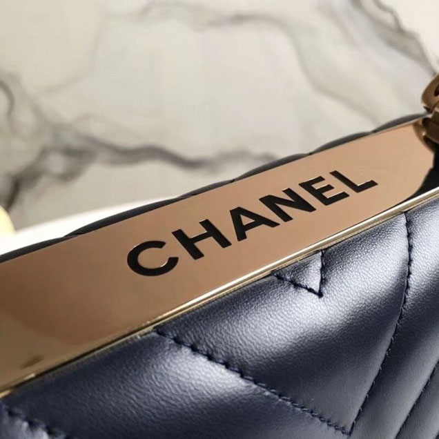 Chanel Chevron Trendy CC Small Flap Top Handle Bag A92236 Navy Blue 2018