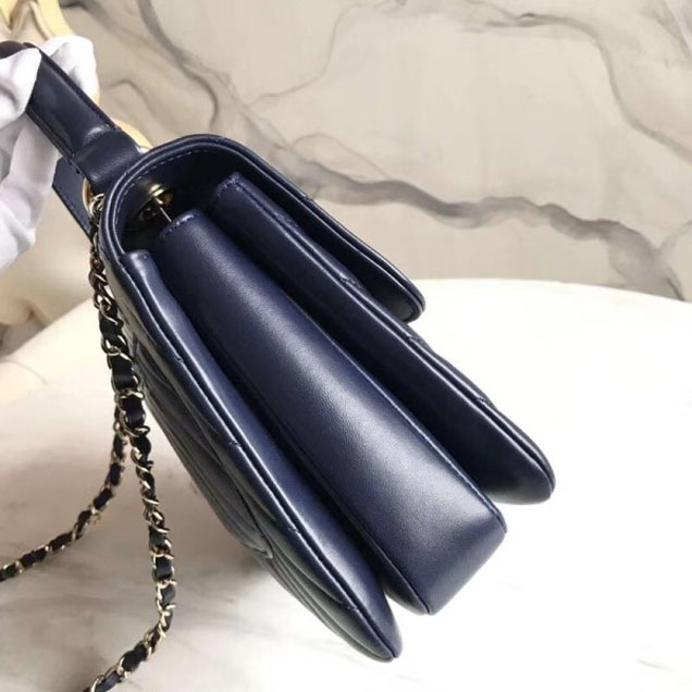 Chanel Chevron Trendy CC Small Flap Top Handle Bag A92236 Navy Blue 2018