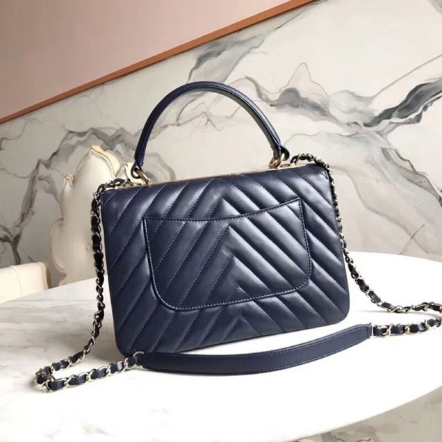 Chanel Chevron Trendy CC Small Flap Top Handle Bag A92236 Navy Blue 2018