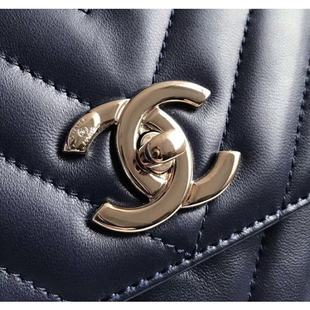 Chanel Chevron Trendy CC Small Flap Top Handle Bag A92236 Navy Blue 2018